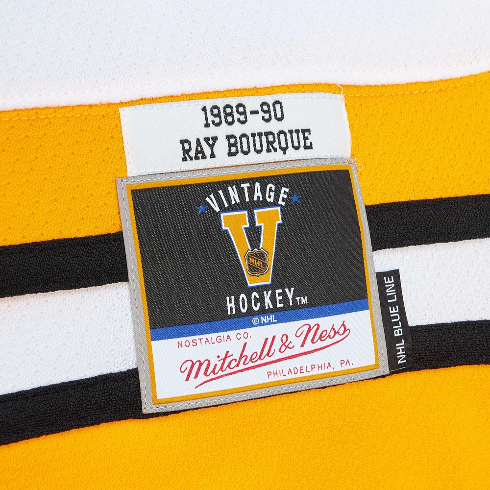 Men's Mitchell & Ness Ray Bourque White Boston Bruins Captain Patch 1989/90 Blue Line Player Jersey