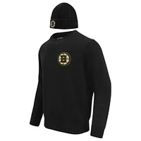 Men's Pro Standard Black Boston Bruins Pullover Sweater & Cuffed Knit Hat Box Gift Set