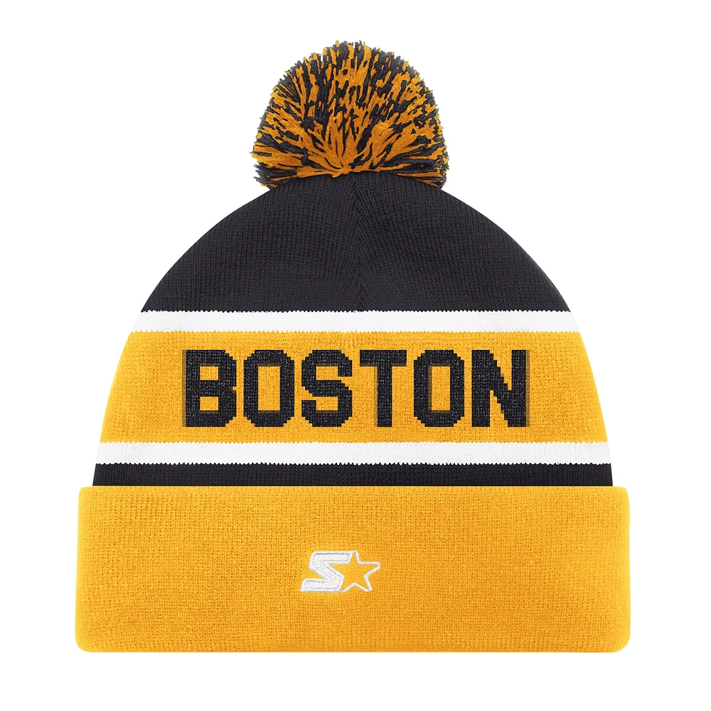 Men's Starter Gold Boston Bruins Cuffed Knit Hat with Pom