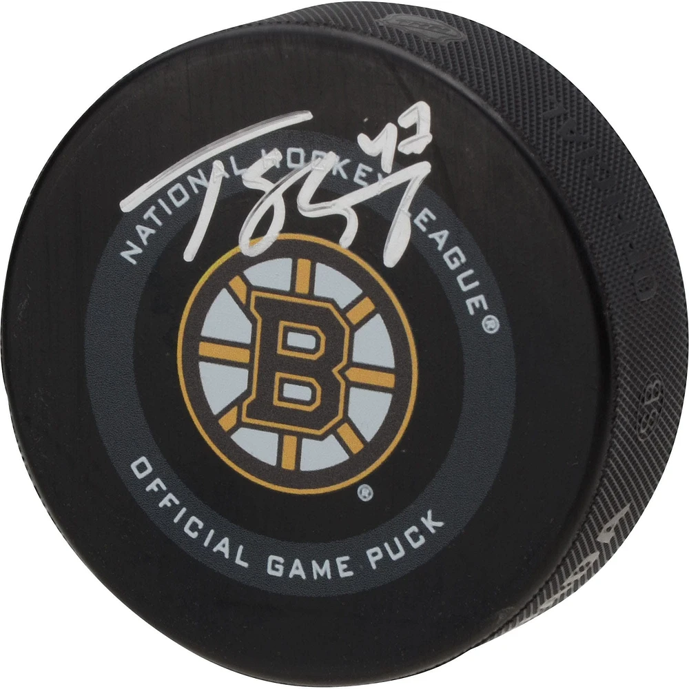 Rondelle de jeu officielle Torey Krug Boston Bruins autographiée 2019 Modèle
