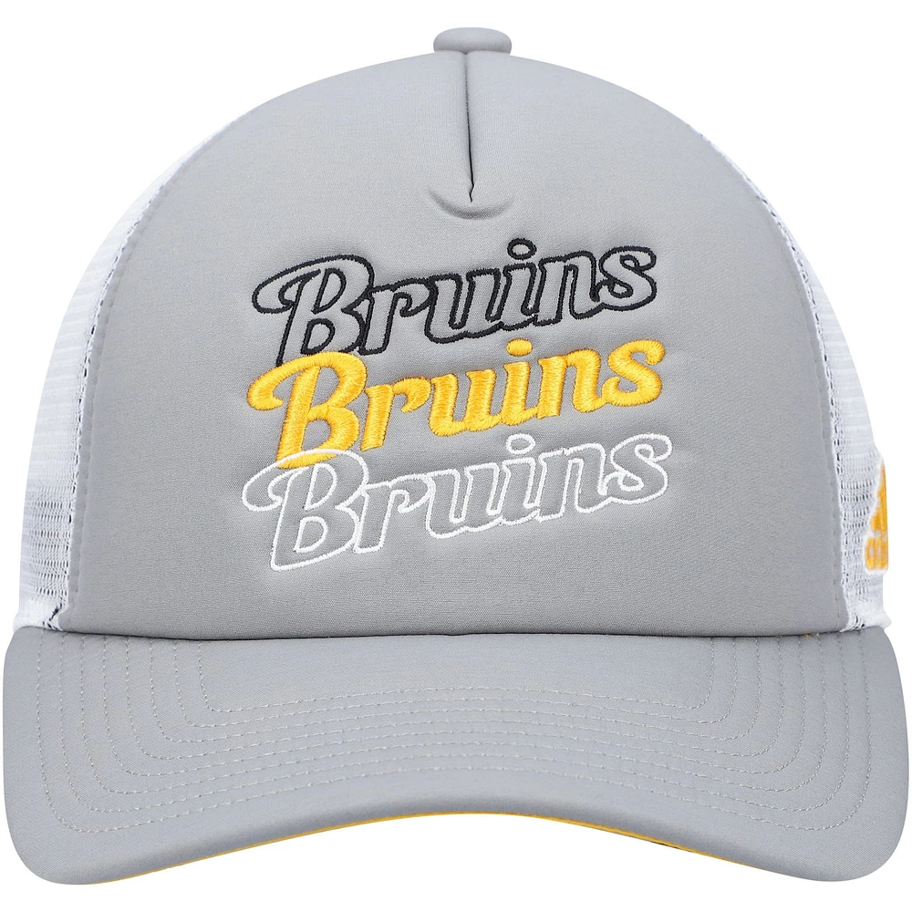 Women's adidas Gray/White Boston Bruins Foam Trucker Snapback Hat