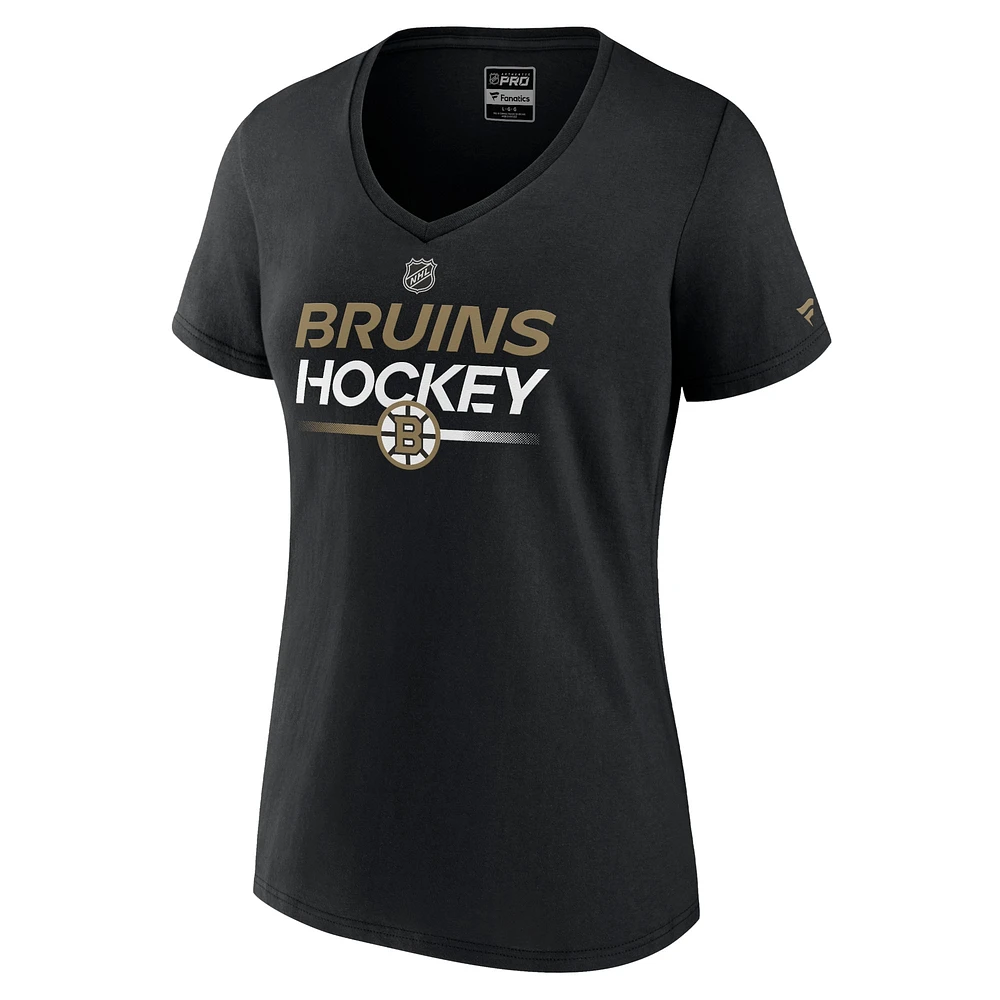 Women's  Black Boston Bruins Authentic Pro V-Neck T-Shirt