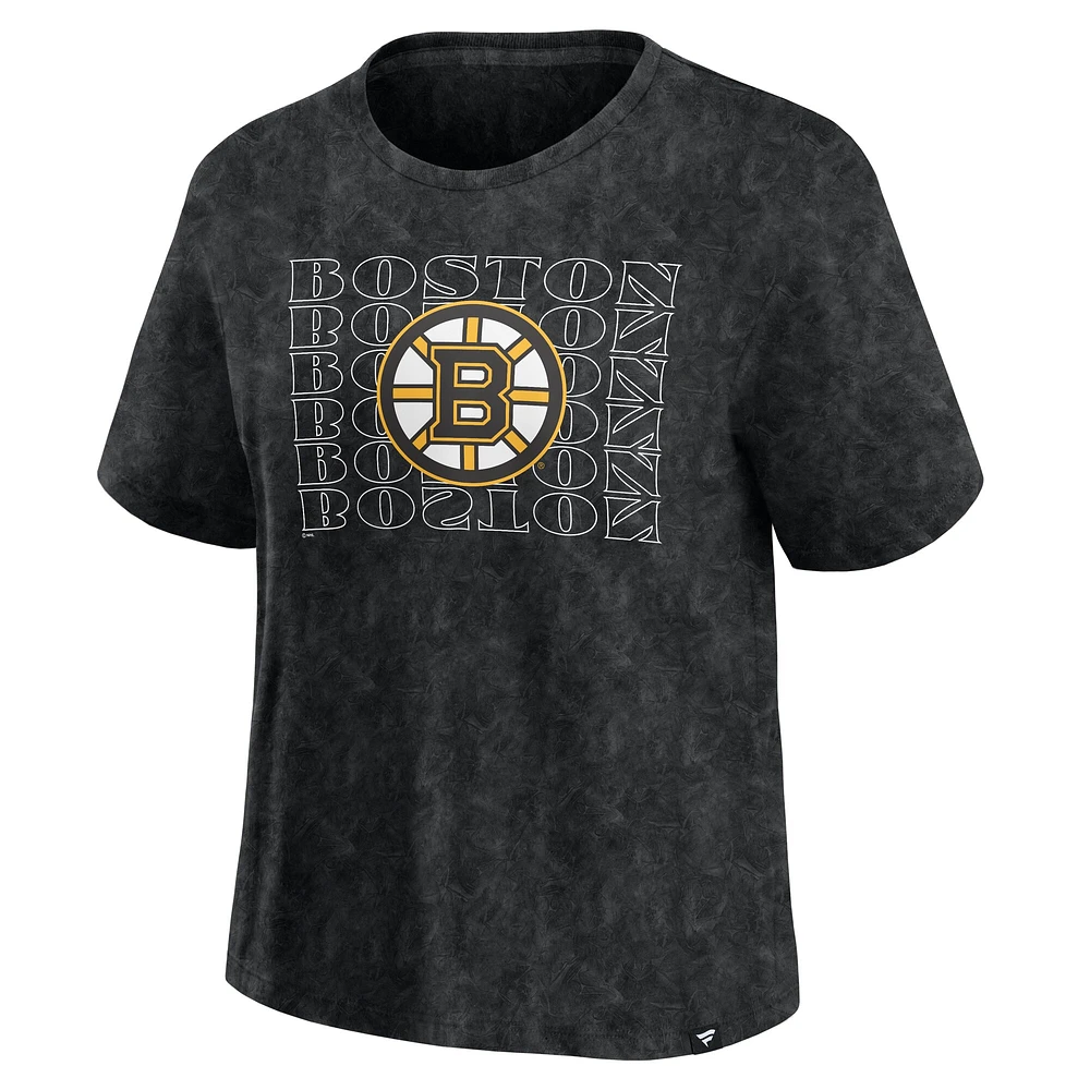 Women's Fanatics  Black Boston Bruins Faded Wash T-Shirt
