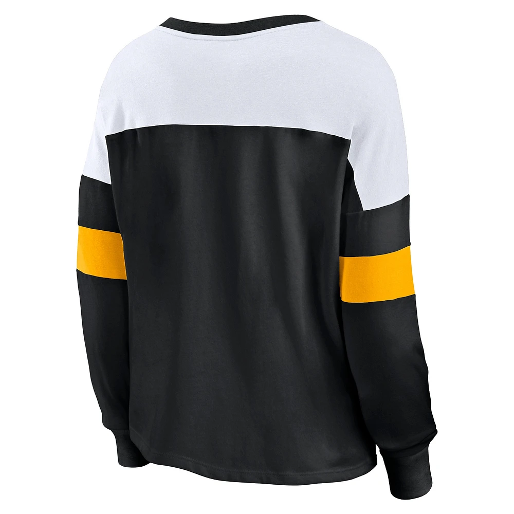 Women's Fanatics Black Boston Bruins Take the Shot Long Sleeve Lace-Up V-Neck T-Shirt
