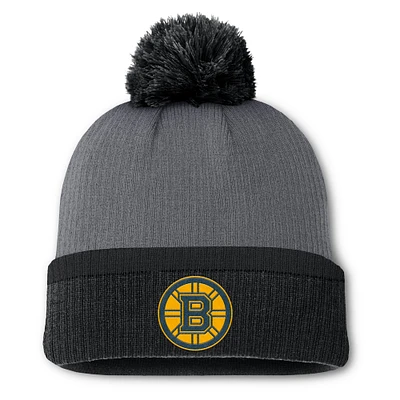 Bonnet en tricot à revers avec pompon Fanatics pour femme des Bruins de Boston en charbon
