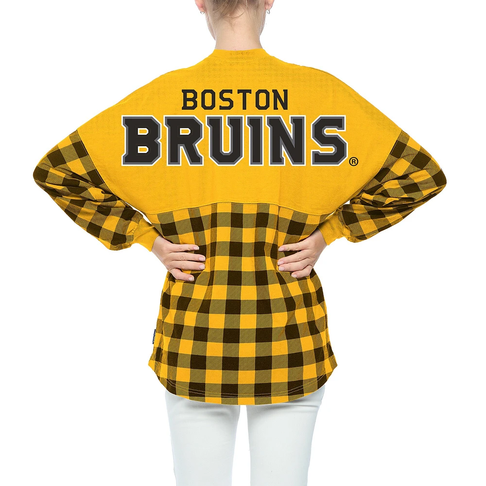 Women's Fanatics Gold Boston Bruins Buffalo Check Long Sleeve T-Shirt