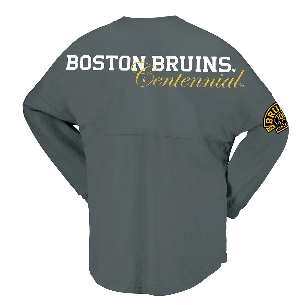 Women's Fanatics Gray Boston Bruins 100th Anniversary Spirit Jersey T-Shirt