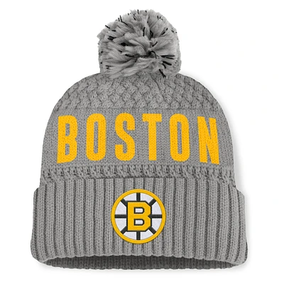 Bonnet en tricot à revers et pompon Tilly Heritage des Bruins de Boston gris Fanatics pour femme