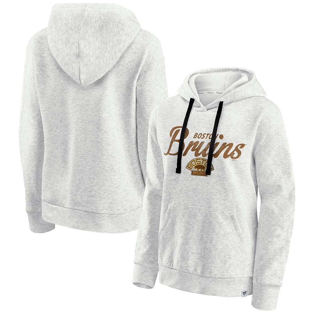 Women's Fanatics Oatmeal Boston Bruins True Classics Quilted Pullover Hoodie