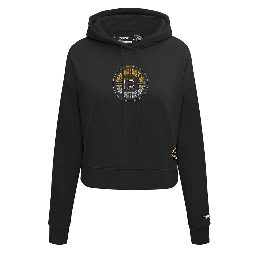 Women's Pro Standard  Black Boston Bruins Jewels Cropped Pullover Hoodie