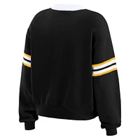 Women's WEAR by Erin Andrews  Black Boston Bruins Cropped Lace-Up Sweater