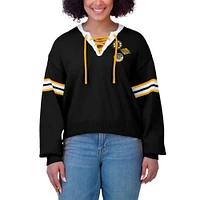 Women's WEAR by Erin Andrews  Black Boston Bruins Cropped Lace-Up Sweater