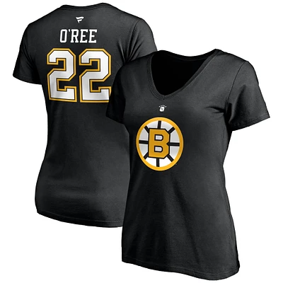 T-shirt à col en V pour femme Willie O'Ree Black Boston Bruins Authentic Stack avec nom et numéro de joueur retraité