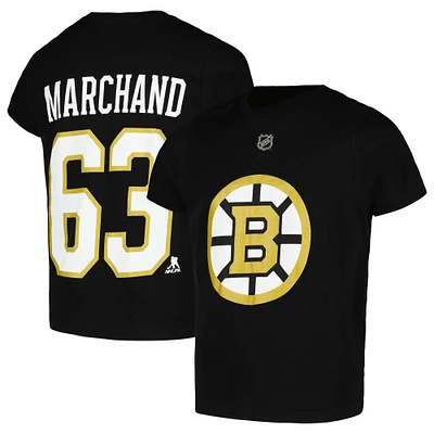 T-shirt noir avec nom et numéro des Bruins de Boston pour jeunes Brad Marchand