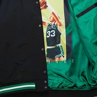 Men's Mitchell & Ness Larry Bird Black Boston Celtics NBA Legends Full-Snap Satin Jacket