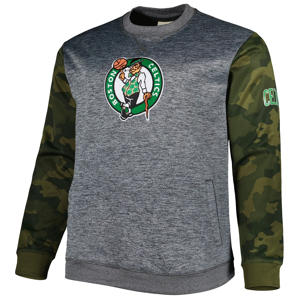 Men's Fanatics Heather Charcoal Boston Celtics Big & Tall Camo Stitched Sweatshirt