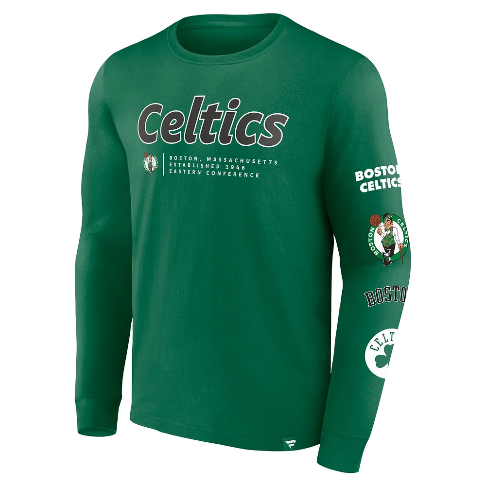T-shirt à manches longues Fanatics Kelly Green Boston Celtics Baseline pour hommes