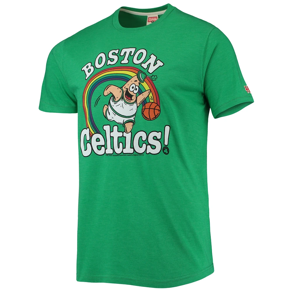 Men's Homage Kelly Green Boston Celtics NBA x Spongebob Collab Tri-Blend T-Shirt