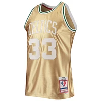 Men's Mitchell & Ness Larry Bird Gold Boston Celtics 75th Anniversary 1985/86 Hardwood Classics Swingman Jersey