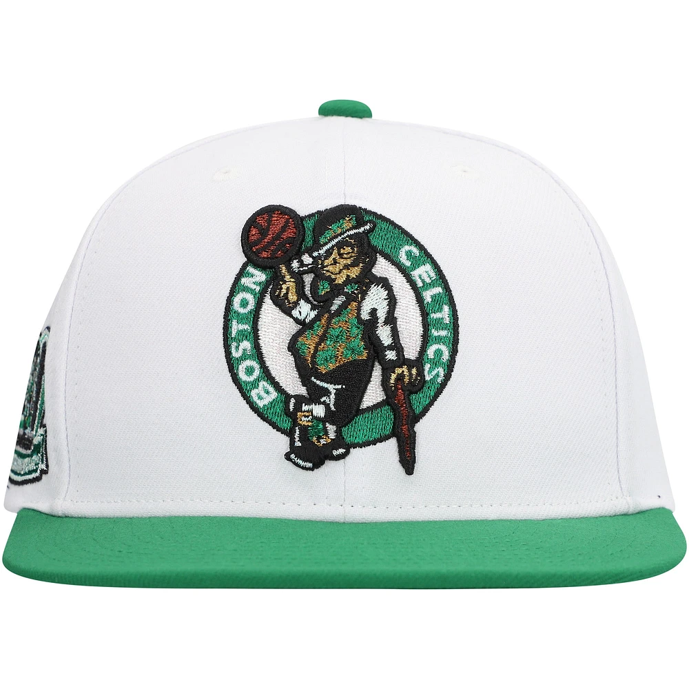 Men's Mitchell & Ness White Boston Celtics  Soul Logo Shine 2-Tone Snapback Hat