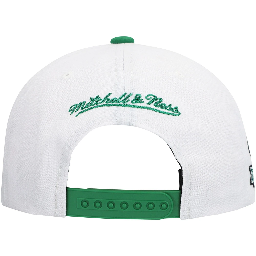 Men's Mitchell & Ness White Boston Celtics  Soul Logo Shine 2-Tone Snapback Hat