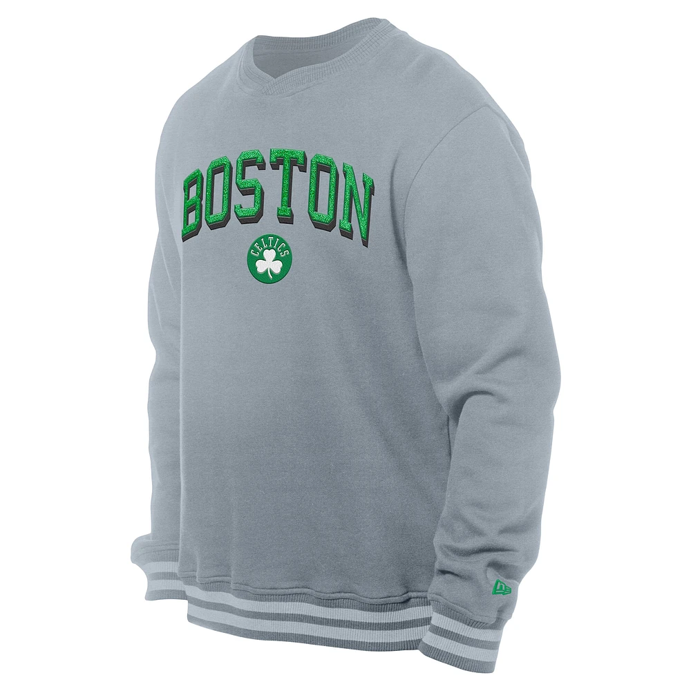 Men's New Era Gray Boston Celtics Chenille Cross Over Pullover Sweatshirt