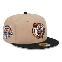 Men's New Era Khaki/Black Boston Celtics Burnt Orange Logo Two-Tone 59FIFTY Fitted Hat