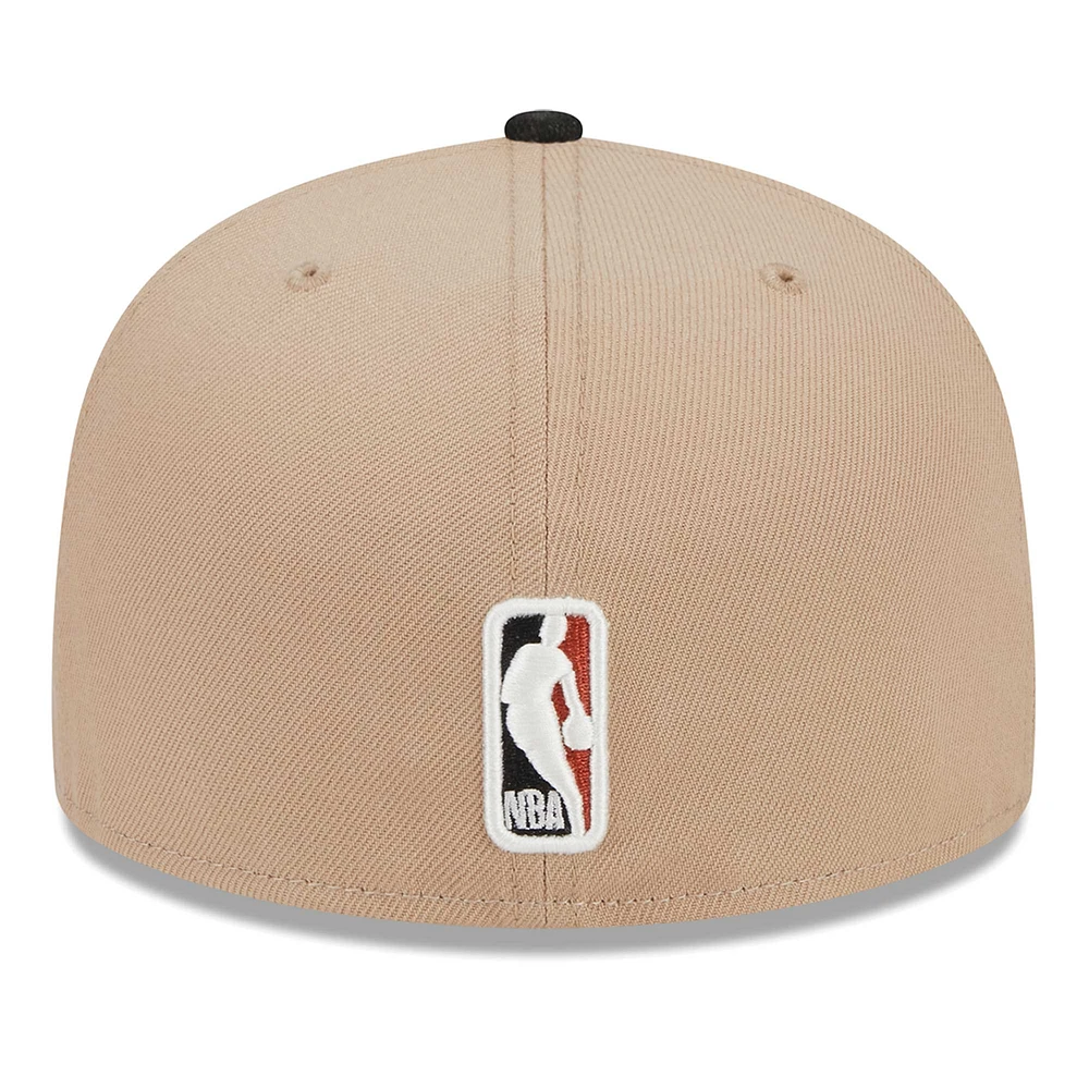Men's New Era Khaki/Black Boston Celtics Burnt Orange Logo Two-Tone 59FIFTY Fitted Hat