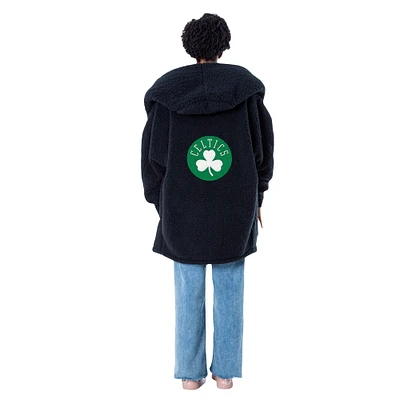 Unisex the Best Lounger World By Jill Martin Black Boston Celtics Oversized Open-Front Hoodie Sweater