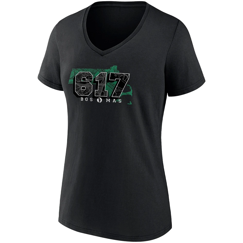 T-shirt noir à col en V Fanatics pour femmes Boston Celtics Hometown Collection 617