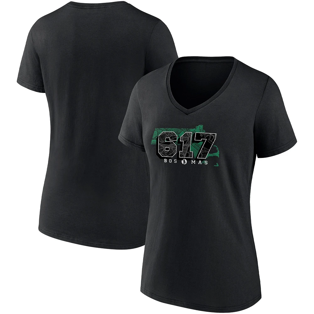 T-shirt noir à col en V Fanatics pour femmes Boston Celtics Hometown Collection 617