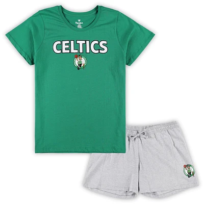 Ensemble combiné t-shirt et short grande taille Fanatics Kelly vert/gris chiné Boston Celtics pour femmes