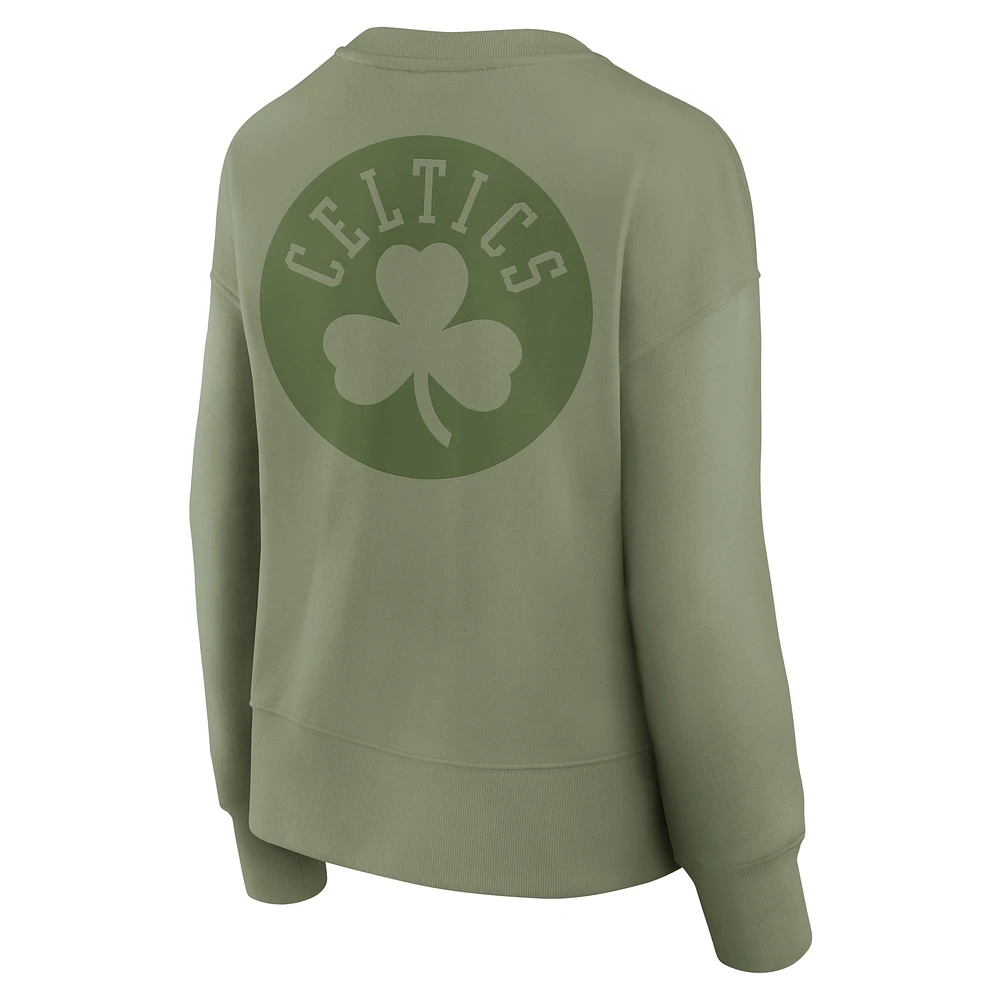 Women's Fanatics Olive Boston Celtics Elements Flow Pullover Sweatshirt