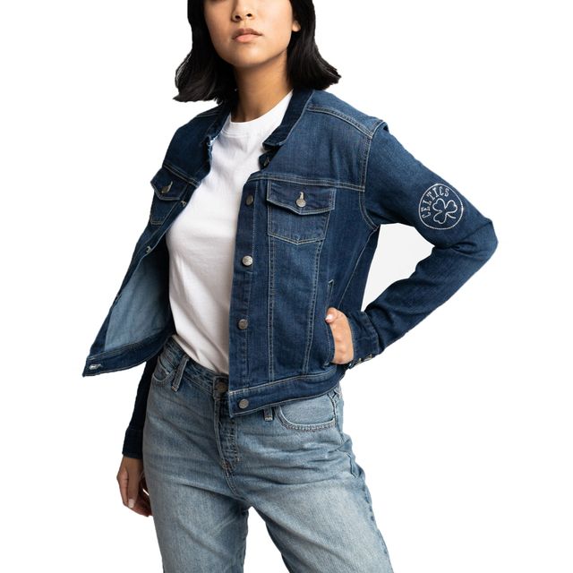 V118957 CELTS BLEU FEMME LUSSO GEORGIE SWAROVSKI VESTE EN DENIM STRETCH CRISTAL JACLAD
