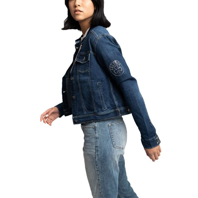 V118957 CELTS BLEU FEMME LUSSO GEORGIE SWAROVSKI VESTE EN DENIM STRETCH CRISTAL JACLAD