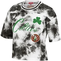 T-shirt court à imprimé tie-dye Mitchell & Ness pour femmes, noir/blanc, Boston Celtics Hardwood Classics