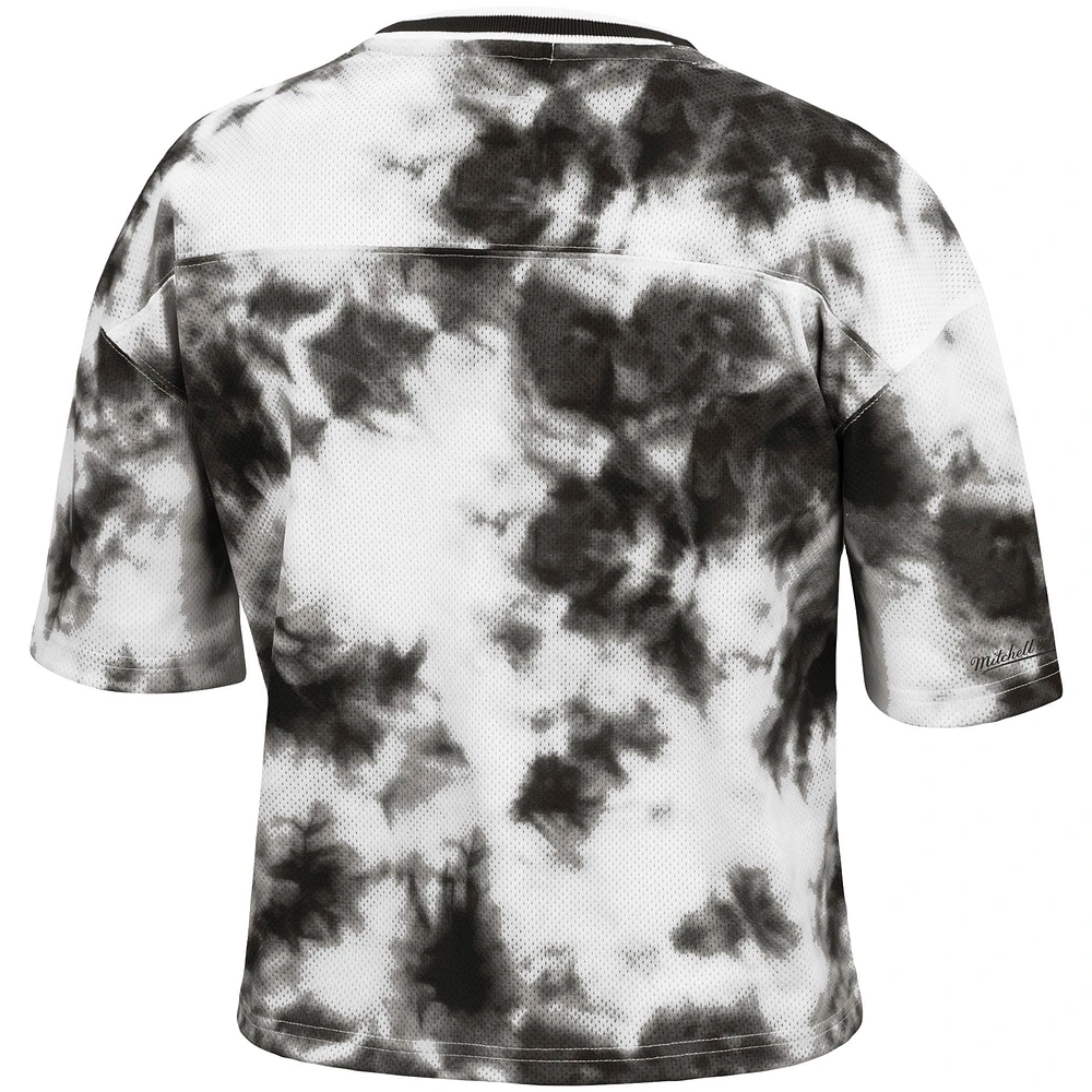T-shirt court à imprimé tie-dye Mitchell & Ness pour femmes, noir/blanc, Boston Celtics Hardwood Classics