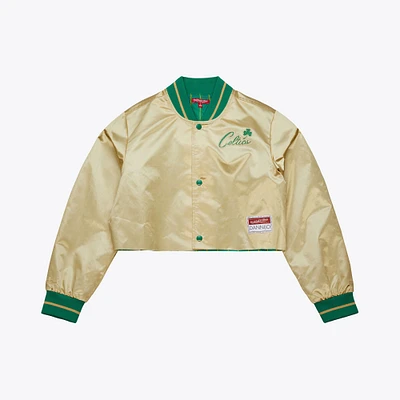 Veste courte en satin doré à boutons-pression Boston Celtics Mitchell & Ness x DANNIJO pour femme