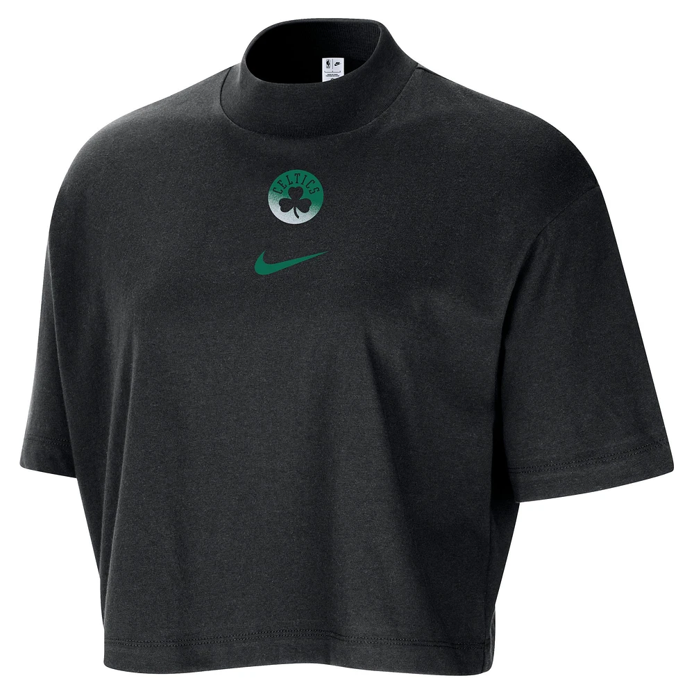 T-shirt court ample à col montant Nike Boston Celtics Courtside pour femme, noir