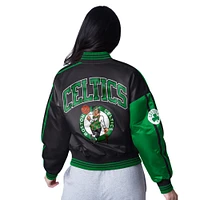 Women's Starter  Black/Kelly Green Boston Celtics Zone Blitz Cropped Full-Snap Satin Jacket