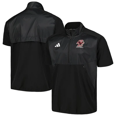 Veste adidas noire à manches courtes et quart de zip pour hommes Boston College Eagles Sideline AEROREADY