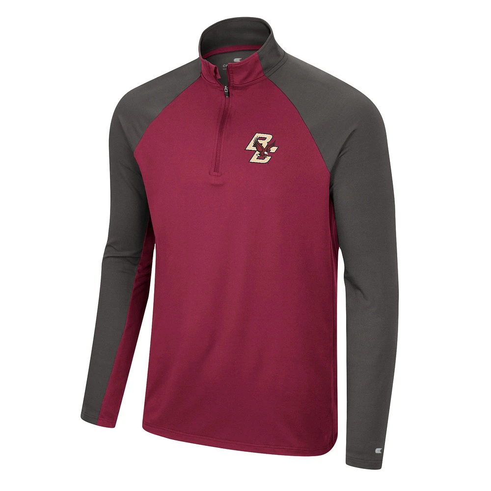 Men's Colosseum Maroon/Charcoal Boston College Eagles Two Yutes Raglan Quarter-Zip Windshirt