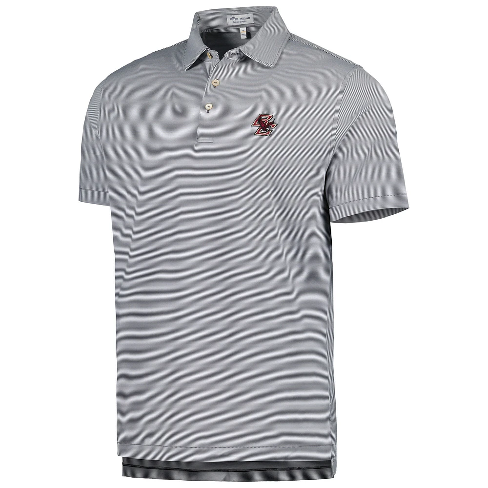 Men's Peter Millar Gray Boston College Eagles Jubilee Striped Performance Jersey Polo