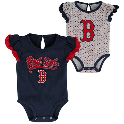 Ensemble de deux bodys Scream & Shout pour nouveau-né fille, bleu marine/gris chiné, Boston Red Sox