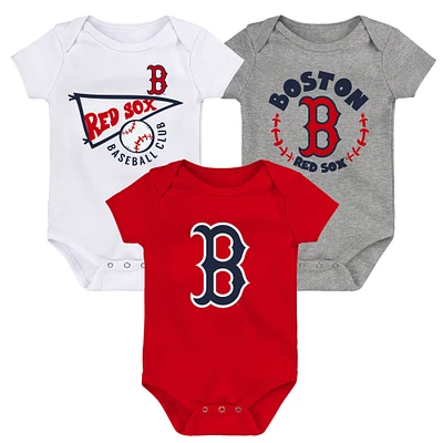 Lot de 3 bodys rouge/blanc/gris chiné Boston Red Sox Biggest Little Fan pour bébé