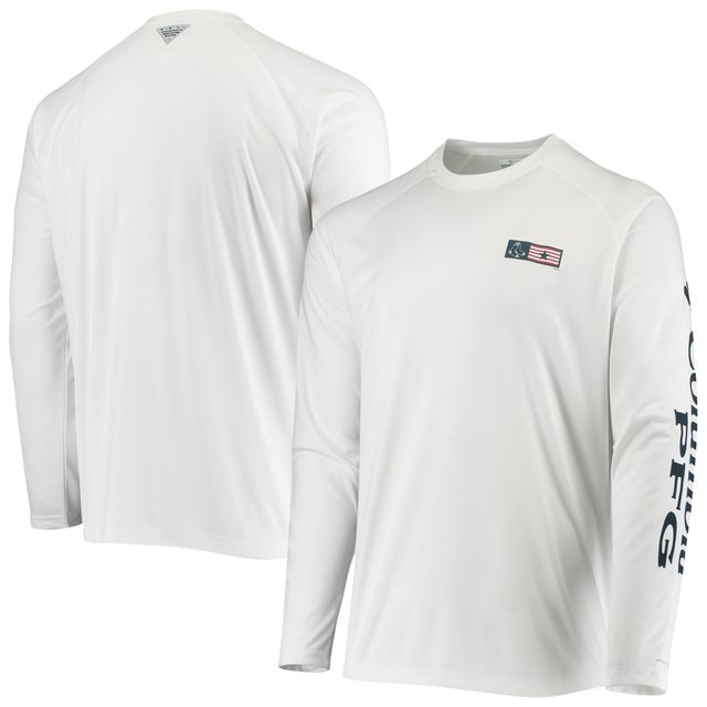 Columbia White Boston Red Sox Americana Terminal Tackle Omni-Shade Raglan T-shirt à manches longues pour homme