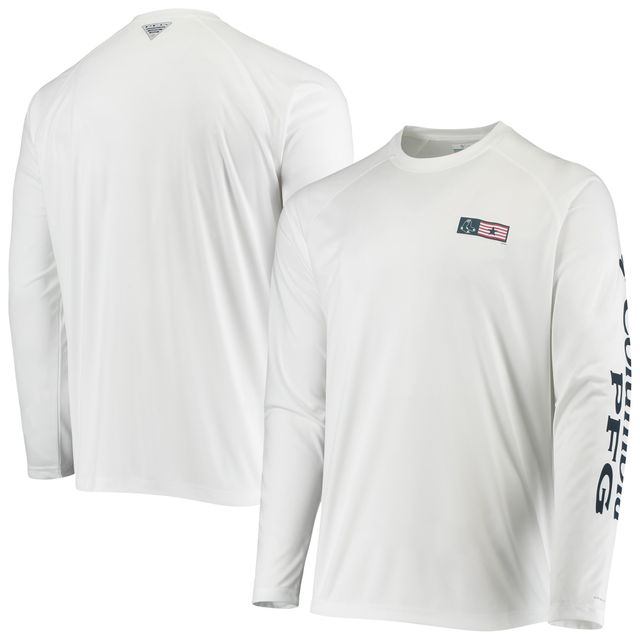 Columbia White Boston Red Sox Americana Terminal Tackle Omni-Shade Raglan T-shirt à manches longues pour homme