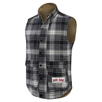Men's Darius Rucker Collection by Fanatics Tan/Charcoal Boston Red Sox Reversible Canvas & Plaid Patch Full-Zip Vest