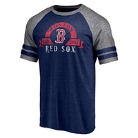 Men's Fanatics Heather Navy Boston Red Sox Utility Two-Stripe Raglan Tri-Blend T-Shirt