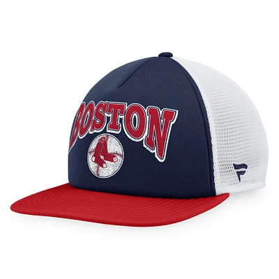 Casquette Snapback de camionneur en mousse sur le devant en mousse Fanatics pour hommes, bleu marine/rouge, Boston Red Sox Heritage